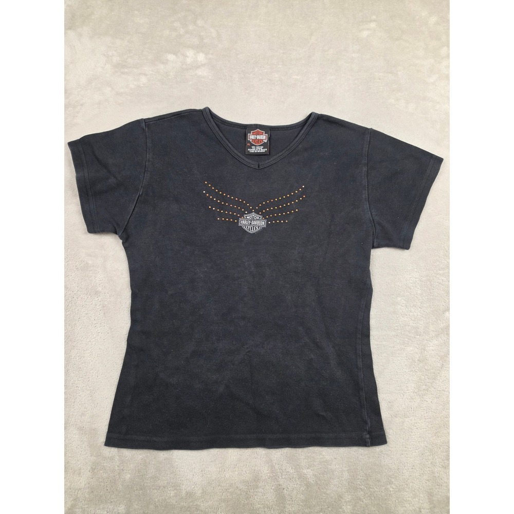 Harley-Davidson T-Shirt Juniors Kids XL Black V-Neck Studded Florida *Read